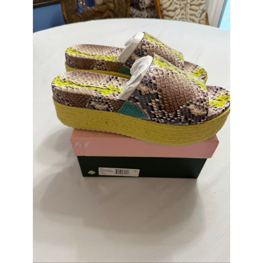 NWT Kate Spade Zia Faux Snakeskin Platform Sandals Beige Yellow Size 9 B New
